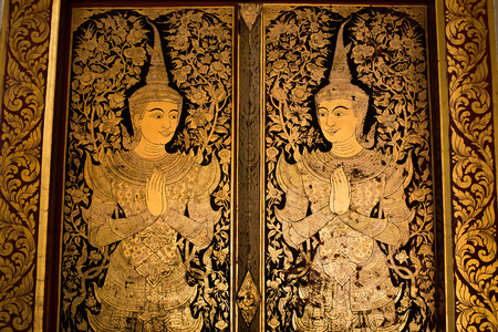 Thai art wall pattern in Temple of Thailand のeditorial素材