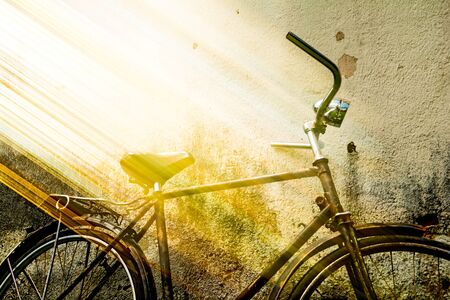 bicycle old classic and wall light backgroundsの写真素材
