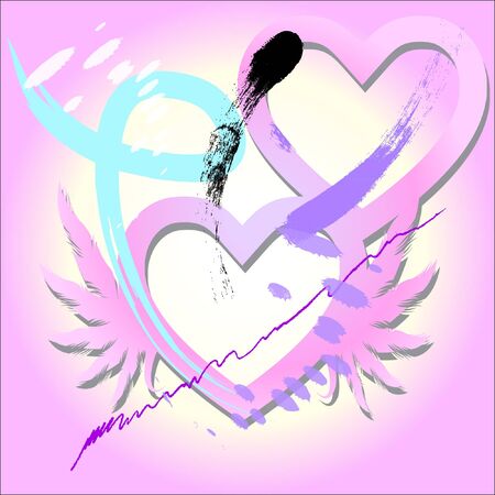Hearts with wings of love illustrationのイラスト素材