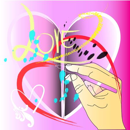 hand painting brush stroke style design heart loveのイラスト素材