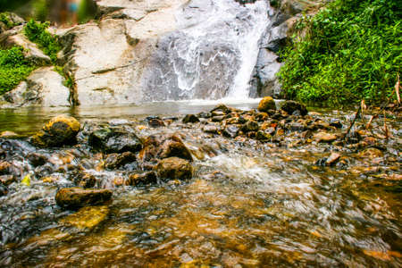 waterfall beautiful nature in north Thailand Travel and stone rockの写真素材