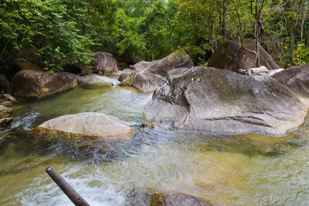 waterfall beauty nature and rock stone in south Thailandの写真素材