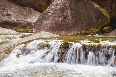 waterfall beauty nature and rock stone in south Thailandの写真素材