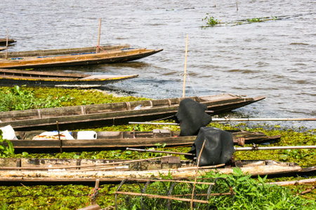 old wooden boat fisherman in lake south Thailand and travelの写真素材