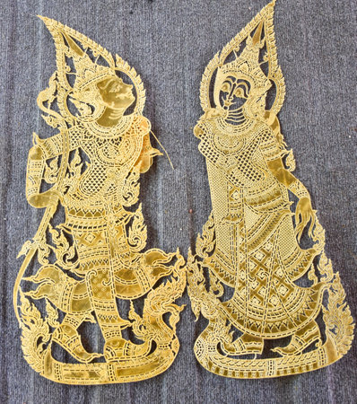 Thai art pattern on the fabric for decoration in the temple.の写真素材