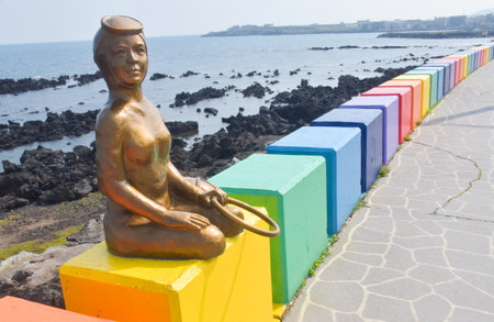 Beautiful rainbow road on an island in South Koreaの写真素材