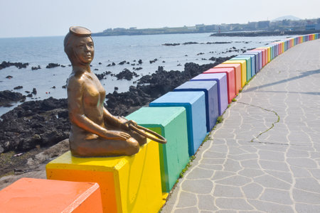 Beautiful rainbow road on an island in South Koreaの写真素材