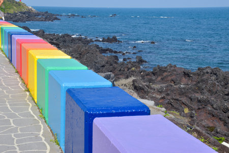 Beautiful rainbow road on an island in South Koreaの写真素材