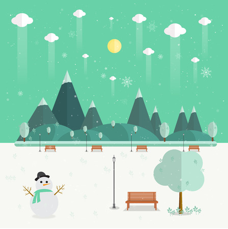 winter Park. Natural landscape in the flat style. a beautiful park.Environmentally friendly natural landscape.Vector illustrationのイラスト素材