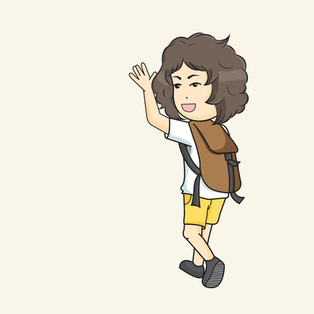 Boy with curly hair Vector Illustration. many emotion Hi,Love,angry,goonight etc.のイラスト素材