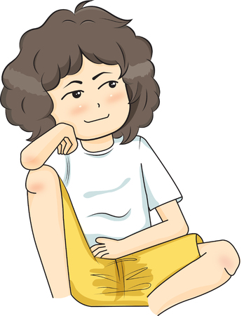 Boy with curly hair Vector Illustration. many emotion Hi,Love,angry,goonight etc.のイラスト素材