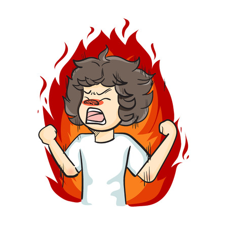 Boy furious in flamesのイラスト素材