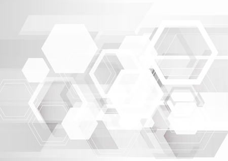 White hexagon abstract background, futuristic gray interface backgroundのイラスト素材