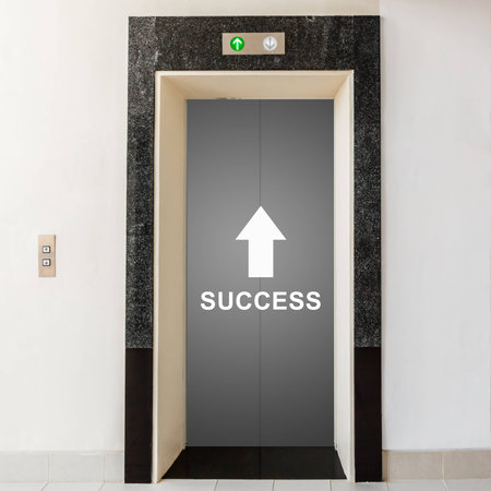 elevator with success text