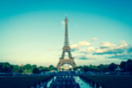 Eiffel tower Paris blur background with vintage effectの写真素材