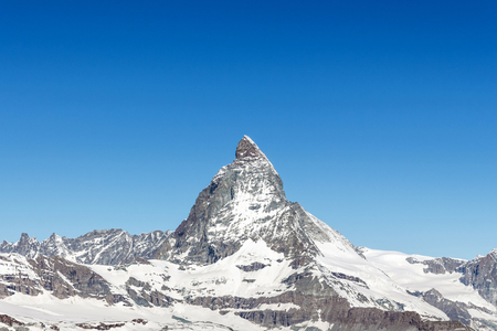 mountain Matterhorn with blue sky, Alps, Zermatt, Switzerlandの写真素材