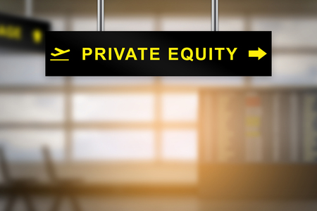 private equity on airport sign board with blurred background and copy spaceの写真素材