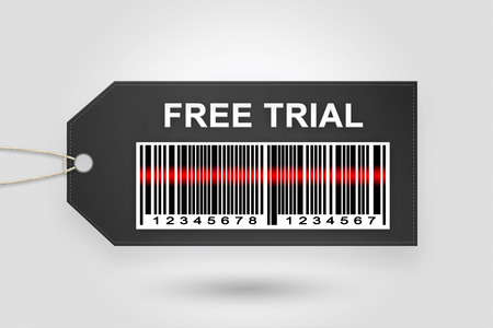 Free trial price tag with barcode and grey radial gradient backgroundの写真素材