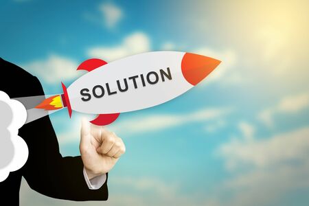 business hand clicking solution flat design rocketの写真素材