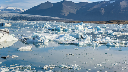 Beautiful view of icebergs in Jokulsarlon glacier lagoon, Iceland, global warming concept, selective...