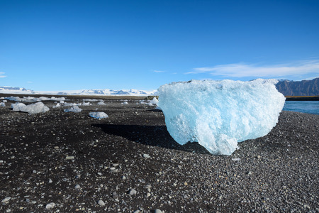 blue iceberg in Jokulsarlon, a large glacier lake in south Iceland, selective focusの写真素材