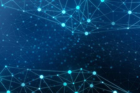 Abstract connected dots communication network on blue background, Technology conceptの写真素材