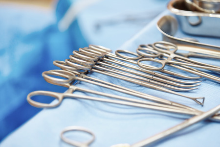 medical scissors instrument for surgery in hospital, selective focus