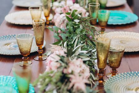 Boho wedding table for a newlywed banquet.の写真素材