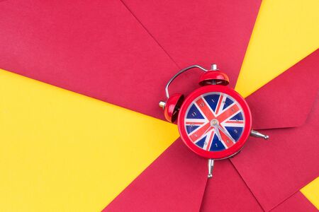 English clock with the colors of the British flag. Time to learn English.の写真素材