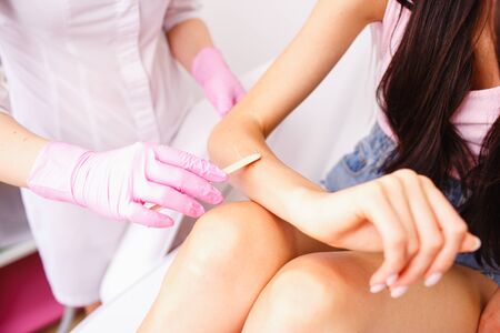 Laser hair removal in professional beauty studio. Smooth legs.の写真素材