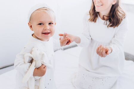 Emotions Mothers Day. Small child. Little happy baby.