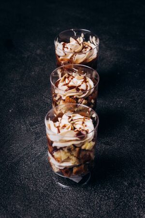 Dessert with chocolate cream in a glass. Anti diet.の写真素材