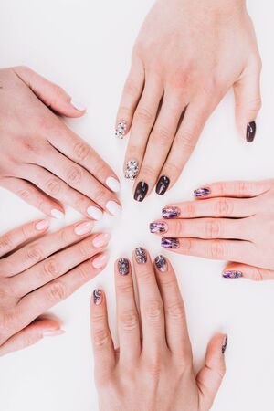 Stylish trendy manicure. Womens hands. Advertising nail salon. Manicure.の写真素材