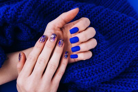 Classic blue manicure. The trend of the year. Color 2020.の写真素材