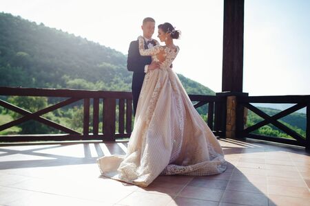 The first dance of the young. The bride and groom are dancing their first dance.の写真素材