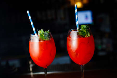 Bright cocktails at the bar to choose from the bartender.の写真素材