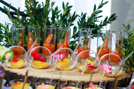 Delicious snacks at the banquet. Catering on banquet.