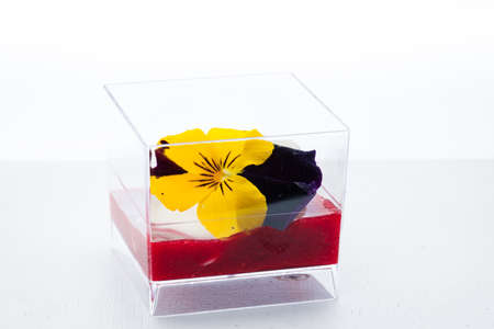 Sweet snacks in clear glasses for events. Catering.の写真素材