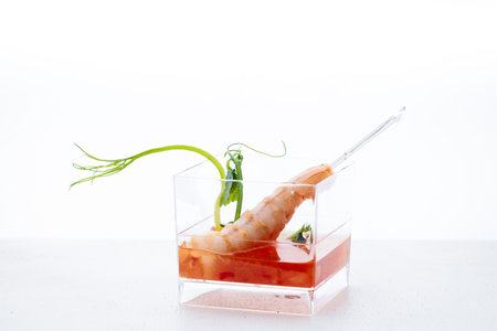 Sweet snacks in clear glasses for events. Catering.の写真素材