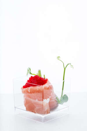 Sweet snacks in clear glasses for events. Catering.の写真素材