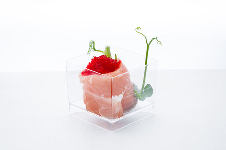 Sweet snacks in clear glasses for events. Catering.の写真素材