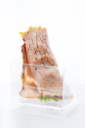 One snacks in clear glasses for events. Catering.の写真素材