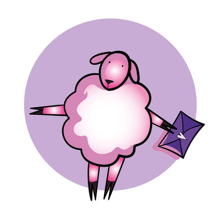 Pink toy sheep with an envelope in his hands. Sheep message.のイラスト素材