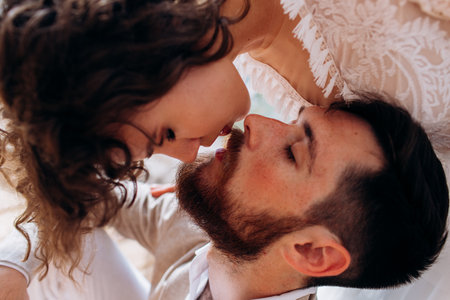 Bride and groom are kissing. Eco wedding in bogo and lifestyle.の写真素材