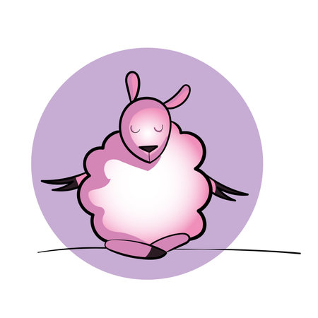 The pink sheep does yoga and meditation.のイラスト素材