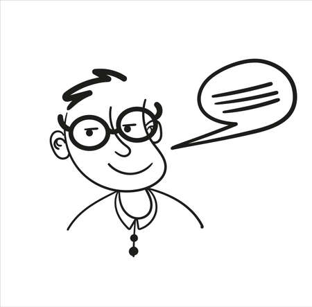 Vector image of a guy with glasses who speaks. Teaching and storytelling.のイラスト素材