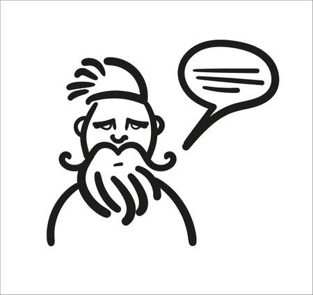 Vector image of a hipster with beard who speaks. Teaching and storytelling.のイラスト素材