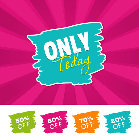 Only today color banner and 50%, 60%, 70% and 80% Off Marks. Vector illustration.のイラスト素材