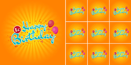 Happy Birthday sign with Balloons over Confetti 1st - 10th Years.のイラスト素材