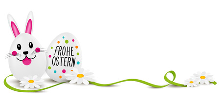 Happy Easter - easter bunny with flowers and ribbon.のイラスト素材